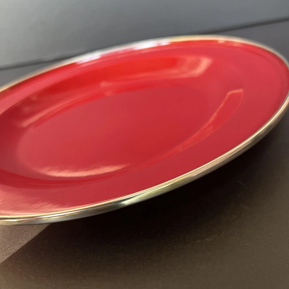 Discontinued Pottery Barn Enamelware Plates Red 10